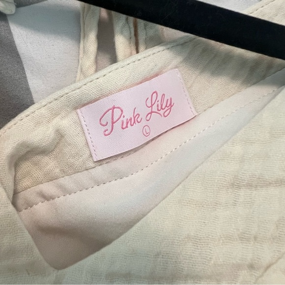 Pink Lily Beach Boho Cream Double Gauze Babydoll Mini Dress w/ Pockets sz L - Picture 8 of 16